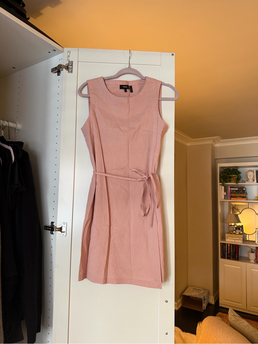 Theory Dusty Pink Sleeveless Tie-Waist Mini Dress